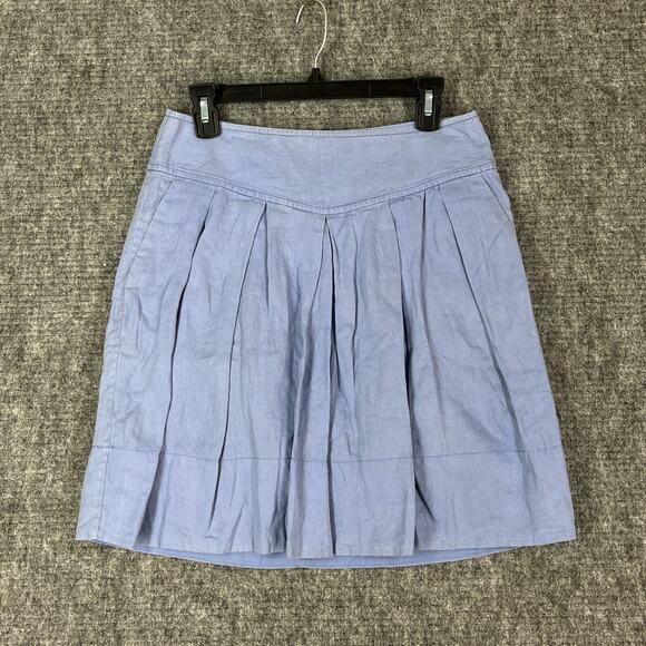 Banana Republic Skirt Womens 2 Linen Pleated Short A Line Lined Zip Bottoms Blue - Picture 1 of 11